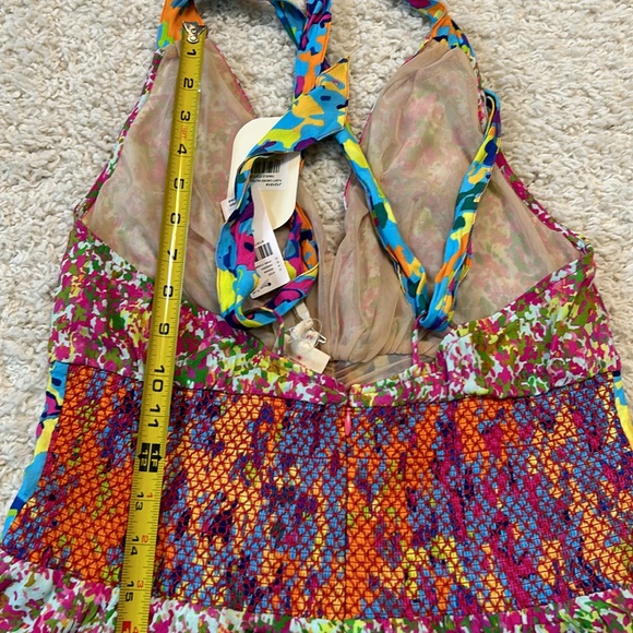 NWT ANTHRO PLENTY BY REESE M  tie-back halter romper in  pink/blue ditzy floral - Picture 12 of 12